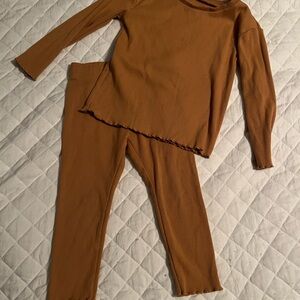 Brown Ribbed Two-Piece Set